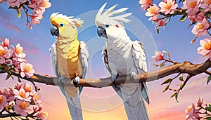 Cockatoo large parrot bird pair Australia roosting