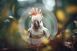 cockatoo loudly mimicking amidst natural foliage