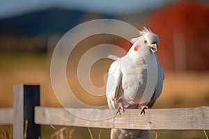 Cockatoo on Wooden Fence in Sunny Field