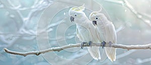 Cockatoos in Harmony: A Serene Display of Avian Companionship. Concept Bird Photography, Animal