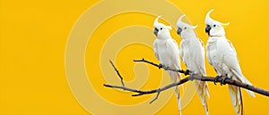 Cockatoos in Harmony: A Symphony of Feathers on a Minimalist Stage. Concept Bird Photography,