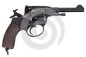 Cocked russian revolver isolated on a white