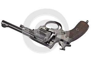 Cocked russian revolver isolated on a white