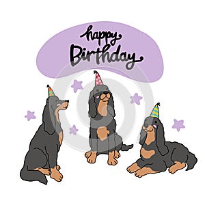 Cocker spaniel dogs Happy Birthday card cartoon illustration