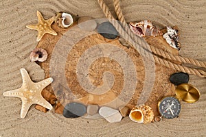 Cockleshells, stone, paper and compass