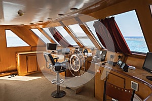 Cockpit of boat in sunlight