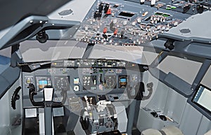 Cockpit of a Boeing 737 airplane