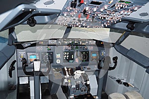 Cockpit of a Boeing 737 airplane