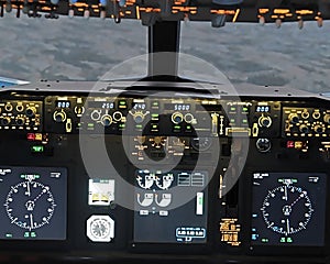 Cockpit of a Boeing 737 airplane