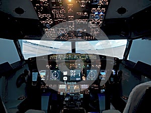 Cockpit of a Boeing 737 airplane