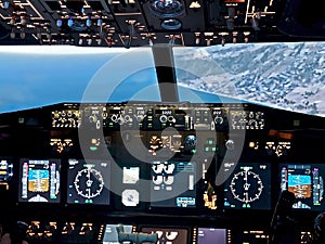 Cockpit of a Boeing 737 airplane