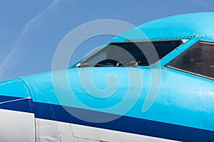 Cockpit close up of jet airplane