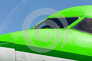 Cockpit close up of jet airplane