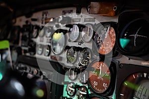 Cockpit control panel of an old airplane