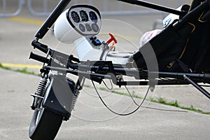 The cockpit with the controls the glider. Close-up