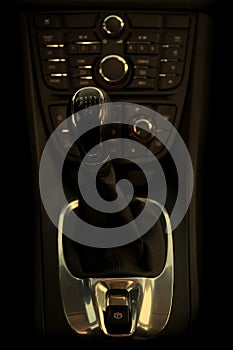 Cockpit and dash, gearstick in modern car