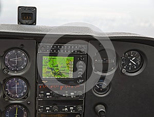 Cockpit detail. Cockpit of a small aircraft