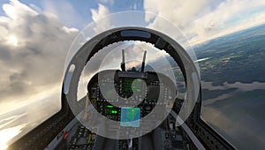 Cockpit FA-18 Super Hornet fighter jet plane flying over the sky