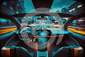 Cockpit of futuristic autonomous car. Generative ai