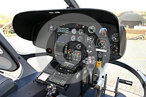 The cockpit of a helicopter