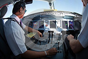 Cockpit of jet aircraft in flight