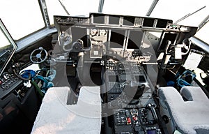 Cockpit of modern military airplane