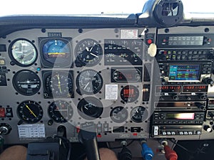 Cockpit of Mooney M20 in flight