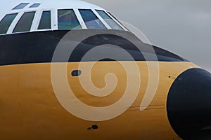 Cockpit and nose of airliner