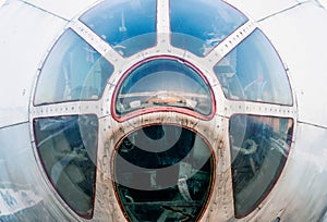 cockpit of an old airplane close up