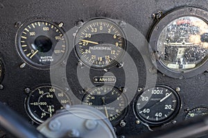 Cockpit of an old soviet propeller airplane