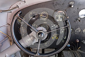 Cockpit of an old soviet propeller airplane