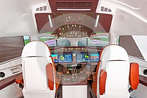 Cockpit of a passenger airliner for simulation and training of future pilots