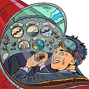 cockpit of a retro aircraft, the pilot leads the airplane. Pilot profession