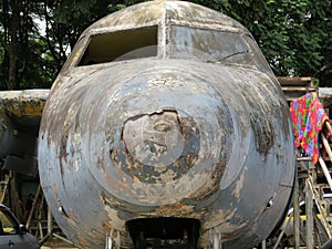 Cockpit of a rusting old plane in Yangon, Myanmar