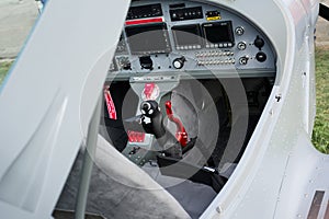 Cockpit of small sport-light airplane