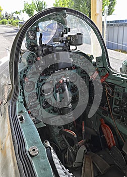 Cockpit of Soviet military fighter
