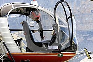 Cockpit of a Swiss helicopter in the mountains