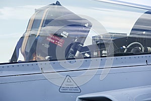 Cockpit of a tactical jet fighter.