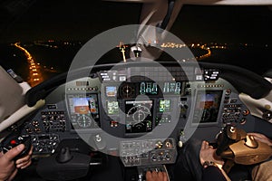 Cockpit view of a commercial jet aircraft