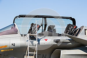 Cockpit view of a French Air Force Dassault Rafale fighter jet