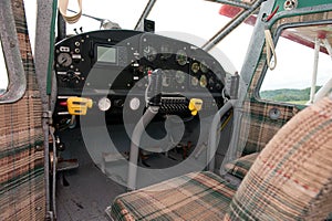 Cockpit of vintage airplane