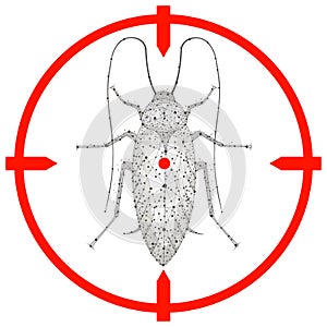 Cockroach aim on white background. Insects symbol stock illustration. Abstract polygonal image mash line and poin