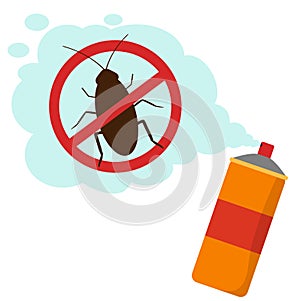 Cockroach bug spray. Insecticide sprayed on insect pest, harmful beetles control and hygiene from bad insects vector illustration