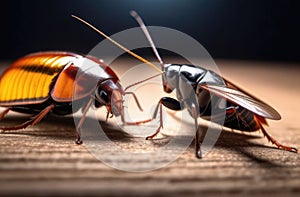 Cockroach close-up macro photography,cockroach and its children larvae,insect wiggles whiskers