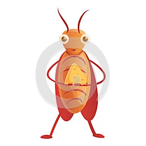 Cockroach eat cheese icon, cartoon style