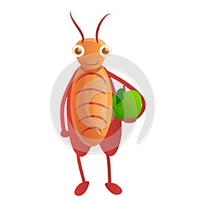 Cockroach with green apple icon, cartoon style