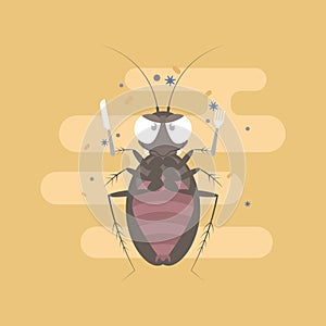 cockroach holding fork and knife, pest control concept