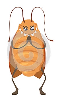 Cockroach mascot rubbing paws rudely vector illustration