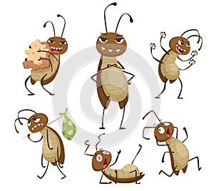 Cockroach poses. Bad hygiene roach insects disgusted animals dirt bugs pest exact vector collection cockroachs