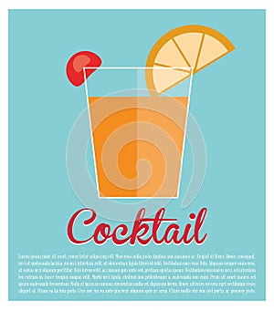 Cocktail alcohol lime cherry blue background